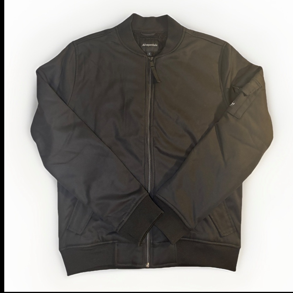 Aeropostale Men’s Black Bomber Jacket Full-Zip Front Size S NWT